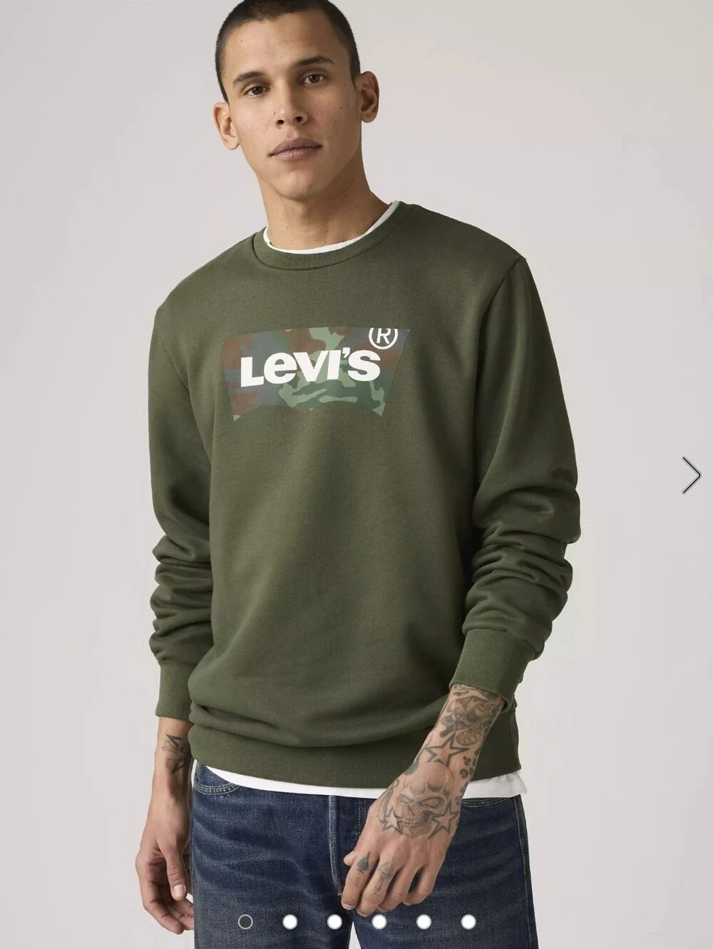 Levi's Men's Logo Graphic Crewneck Sweatshirt Olive Green Camo Logo XL NWT